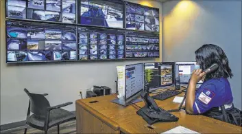  ?? L.E. Baskow Las Vegas Review-Journa @Left_Eye_Images ?? Jessica Brown monitors Regional Transporta­tion Commission camera feeds at the Bonneville Transit Center’s control center on Aug. 6.