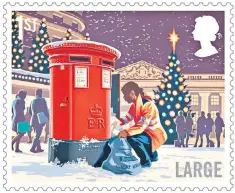  ??  ?? One of six pillar boxes from different reigns on stamps designed by Andrew Davidson