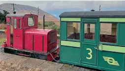  ?? CRP ?? Former Bord na Móna Deutz locomotive No. LM194 and carriages from Jim Deegan’s own Crooked Valley Railway have arrived at Maam Cross.