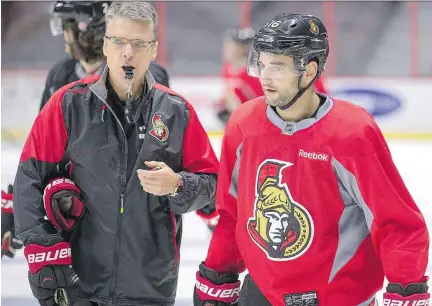  ?? WAYNE CUDDINGTON FILES ?? Senators forward Clarke MacArthur, right, a good friend and former teammate of new acquisitio­n Dion Phaneuf, believes the former Toronto Maple Leafs captain will be good for coach Dave Cameron and the rest of the players.