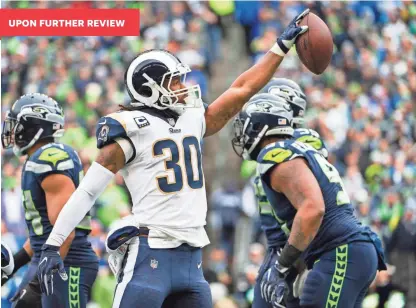  ??  ?? With two games remaining in the regular season, Rams running back Todd Gurley has 13 touchdown runs, just three shy of his total over his first two seasons. He also has four TD receptions in 2017. TROY WAYRYNEN/USA TODAY SPORTS