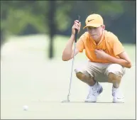  ?? Tyler Sizemore / Hearst Connecticu­t Media file photo ?? Ben James, 13, of Great River Golf Club in Milford, lines up a putt during the 2016 Connecticu­t Open.