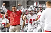  ?? DAVID JABLONSKI / STAFF ?? Ohio State coach Urban Meyer will have a chance to measure the Buckeyes’ progress during Saturday’s spring game, which is expected to draw a crowd of about 80,000.