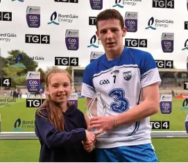  ?? BRENDAN MORAN/SPORTSFILE ?? Waterford’s Shane Bennett wins the Man of the Match award hours after finishing a Leaving Cert exam