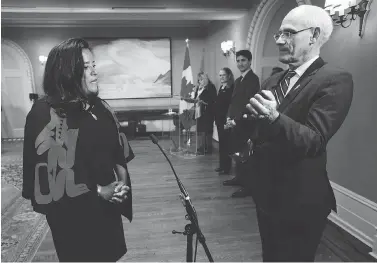  ?? SEAN KILPATRICK / THE CANADIAN PRESS ?? Jody Wilson-Raybould is sworn in as minister of Veterans Affairs at Rideau Hall in Ottawa on Monday.