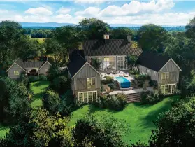  ??  ?? Above: This rendering showcases one of the 49 homes within the exclusive grounds of Salamander Resort & Spa in Washington, D. C. Below: This aerial shot of the Residences at the Salamander Resort & Spa showcases the 49 homes built within the bucolic resort.