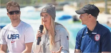  ?? JAKE CRANDALL/ADVERTISER ?? Olympic kayaker Evy Leibfarth speaks during a press conference announcing the Olympic trials at Montgomery Whitewater in Montgomery on Wednesday.