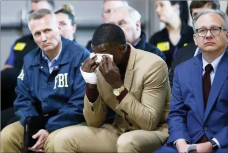  ?? WADE PAYN/THE TENNESSEAN VIA AP ?? Hero James Shaw wipes tears away during a press conference on the Waffle House shooting Sunday, April 22, 2018 in Nashville, Tenn.