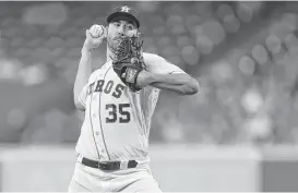  ?? Godofredo A. Vasquez / Houston Chronicle ?? Justin Verlander was unscored upon Wednesday unitl the seventh inning, when Albert Pujols joined the 2,994-hit club with his 31st homer at Minute Maid Park.