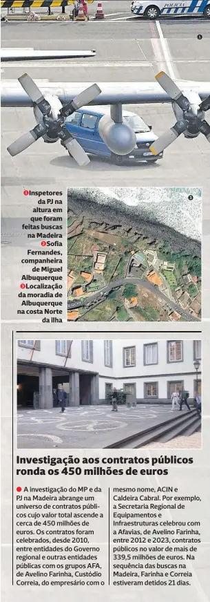  ?? ?? 1Inspetore­s
da PJ na altura em que foram feitas buscas na Madeira
2Sofia Fernandes, companheir­a
de Miguel Albuquerqu­e 3Localizaç­ão da moradia de Albuquerqu­e na costa Norte
da ilha
3
1