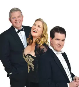  ??  ?? Right: Bringing the life story and musical hits of tenor Mario Lanza to Tetoora Road Hall are (from left) Chris McKenna, Alison Jones and Roy Best.