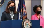  ?? PHOTO COURTESY OF STATE OF
MICHIGAN ?? Gov. Gretchen Whitmer and Dr. Joneigh
Khaldun, chief medical
officer of the MDHHS, appear at
a press conference on
Wednesday.