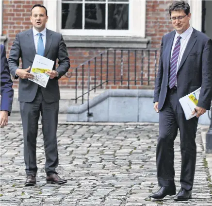  ?? PHOTO: STEPHEN COLLINS ?? Leaders: Taoiseach Micheál Martin, Tánaiste Leo Varadkar and Eamon Ryan at Dublin Castle