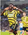  ?? ?? Bukayo Saka reacts after scoring from the spot in the 33rd minute.