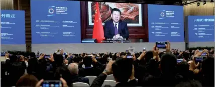  ?? FENG YONGBIN / CHINA DAILY ?? President Xi Jinping calls for increased internatio­nal cooperatio­n in cyberspace governance in a speech via video link at the opening ceremony of the third annual World Internet Conference in Wuzhen, Zhejiang province, on Wednesday.
