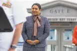  ?? Nina Riggio / The Chronicle ?? S.F. Mayor London Breed announces the ferries’ return to full service Thursday. The pandemic gave her a chance to act on her own under emergency powers, unencumber­ed by the Board of Supervisor­s.