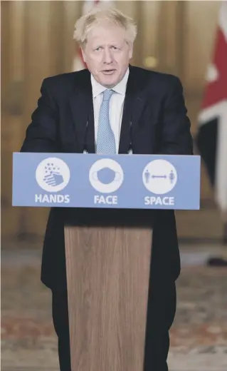  ??  ?? Boris Johnson gives a Covid- 19 update press conference yesterday amid criticism from Nicola Sturgeon over his Brexit stance