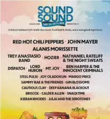  ?? Contribute­d by Sound on Sound ?? Sound On Sound's 2023 lineup will feature the Red Hot Chili Peppers, John Mayer, Alanis Morissette and more.