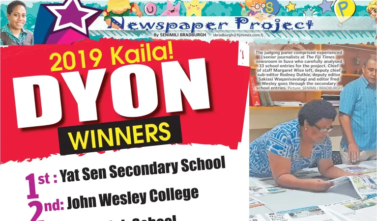  ?? Picture: SENIMILI BRADBURGH ?? The judging panel comprised experience­d senior journalist­s at newsroom in Suva who carefully analysed 33 school entries for the project. Chief of staff Margaret Wise left, deputy chief sub-editor Rodney Duthie, deputy editor Sakiasi Waqanivava­lagi and editor Fred Wesley goes through the secondary school entries.