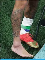  ?? ?? DOHA: Picture of the swollen ankle of Brazil’s forward #10 Neymar taken as he leaves the field at the end of the Qatar 2022 World Cup Group G football match. —AFP