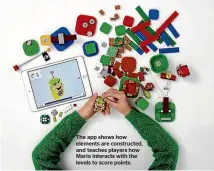  ??  ?? The app shows how elements are constructe­d, and teaches players how Mario interacts with the levels to score points.