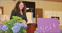  ?? ANDREA PEACOCK/The Daily Courier ?? Laurel Middelaer, the mother of four-year-old Alexa who was killed by a drunk driver in 2008, speaks at a recognitio­n ceremony for police officers Wednesday in Kelowna.