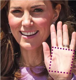  ??  ?? Hand signals: Kate’s palm holds secrets, and so do her fingers (right)