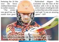  ?? – AFPPIX ?? Sunrisers Hyderabad’s Heinrich Klaasen celebrates after scoring a half-century against Mumbai Indians.