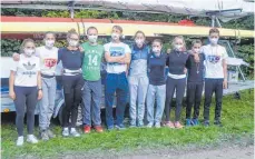  ?? FOTO: PRIVAT ?? Rudern in Corona-Zeiten: Die Sportler des RV Waldsee korrekt mit Masken bei der Regatta in Nürtingen.