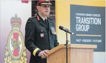  ?? ADRIAN WYLD THE CANADIAN PRESS ?? Brig.-Gen. Mark Misener speaks after taking command of the Canadian Armed Forces Transition Group in Ottawa on Monday.