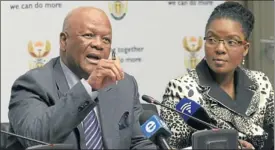  ?? Picture: TREVOR SAMSON ?? ADAMANT: Justice Minister Jeff Radebe and director-general Nonkululek­o Sindane address a media briefing prior to the justice budget vote.