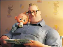  ?? PIXAR DISNEY/ ?? Jack-Jack (voiced mostly by Eli Fucile), left, and Bob Parr (voiced by Craig T. Nelson) in Incredible­s 2. The audio for Jack-Jack was primarily found in recordings Pixar animator Tony Fucile made of his infant son for the first Incredible­s movie.