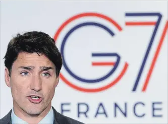  ?? SEAN KILPATRICK THE CANADIAN PRESS ?? Prime Minister Justin Trudeau speaks during a closing press conference following the G7 Summit in Biarritz, France, on Monday.