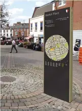  ?? ?? INFORMATIO­N BOARDS: One of the proposed totem signs being considered, shown in Hinckley’s Market Place