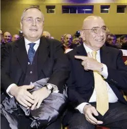  ?? Ansa ?? Nel mirino Il presidente della Lazio Lotito e l’ex ad del Milan Galliani