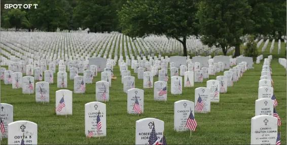  ?? ?? Flags adorn the graves at Arlington National Cemetery.