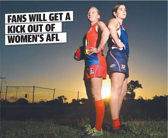  ?? Picture: Scott Radford- Chisholm ?? SKILLS: Stacey Neil ( left), of Northern Beaches, and Rosie Cianciullo, of Curra Swans, are ready for tonight’s charity clash.