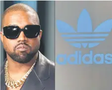  ?? — AFP file photo ?? This file combinatio­n of photos created on October 25, 2022 shows show West attending the 2020 Vanity Fair Oscar Party in Beverly Hills on February 10, 2020 (left) and the logo of German sports equipment maker Adidas on a shop in Munich, southern Germany.