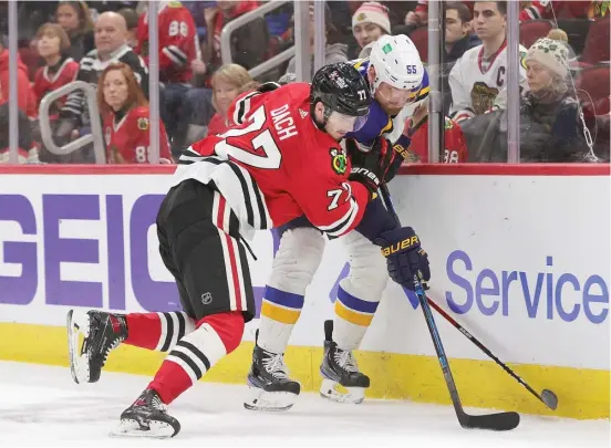  ?? JONATHAN DANIEL/GETTY IMAGES ?? As a No. 3 overall draft pick, Blackhawks forward Kirby Dach had been suffering from the wearying burden of high expectatio­ns.