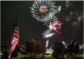  ?? JULIE JACOBSON — THE ASSOCIATED PRESS FILE ?? Spectators watch as fireworks explode overhead during the Fourth of July celebratio­n at Pioneer Park in Prescott, Ariz.