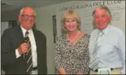  ??  ?? BOURNEMOUT­H Jeffrey Cohen and Susan Feld with prize winner Gerry Samuels at the Wessex Jewish Golf Society’s charity golf day. The event, held at Canford Magna Golf Club, attracted 52 golfers who raised over £31,000 for Hannh Levy House care home