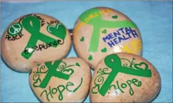  ?? ANNE NEBORAK — DIGITAL FIRST MEDIA ?? Mental Health Awareness Month is celebrated in May. Jamie Sottnick presented Delaware County Council with these rocks which members hid at the Media Courthouse.