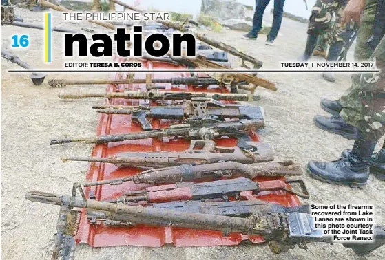  ??  ?? Some of the firearms recovered from Lake Lanao are shown in this photo courtesy of the Joint Task Force Ranao.