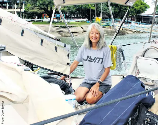  ?? Nausikaa ?? Warmly welcomed at the Zululand Yacht Club, brave solo sailor Kayo Ozaki is doing some boat maintenanc­e on