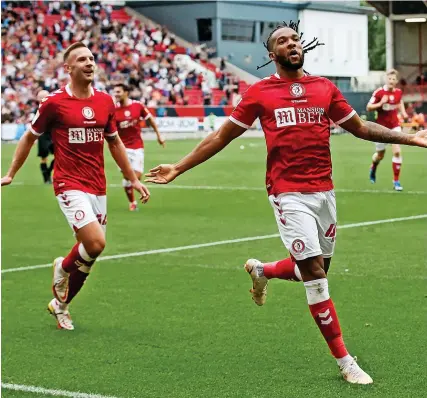  ?? Picture: Rogan Thomson/JMP ?? Kasey Palmer, right, celebrates his goal against Fulham, with Andi Weimann in hot pursuit