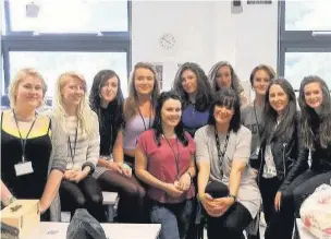  ??  ?? Above, year two fashion students celebrate their last day, pictured centre is teacher Angela Devoti