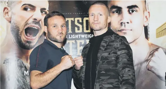  ??  ?? Sunderland boxer Glenn Foot, left, with Robbie Davies Jnr at Newcastle’s Civic Centre ahead of their clash next month.