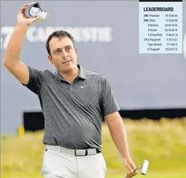  ?? REUTERS ?? Italy's Francesco Molinari reacts after a birdie putt on the 18th during the final round of the British Open on Sunday.