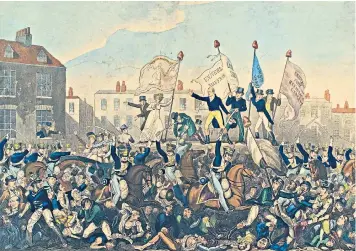  ??  ?? The Peterloo massacre at St Peter’s Field, Manchester. Now, as then, it is the poorest who have the most to gain from free trade