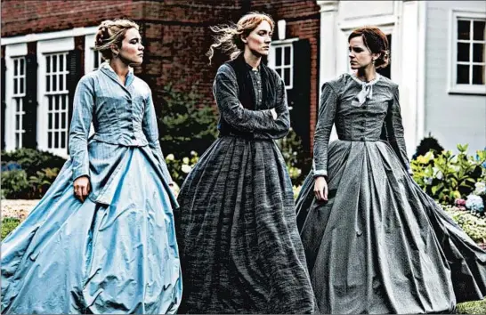  ?? WILSON WEBB/COLUMBIA PICTURES ?? Florence Pugh, from left, Saoirse Ronan and Emma Watson in director-writer Greta Gerwig’s new adaptation of Louisa May Alcott’s novel “Little Women.”